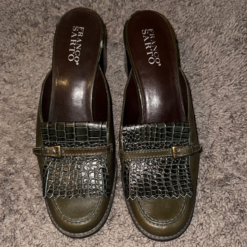 Franco Sarto Olive Croc-Pattern Mules